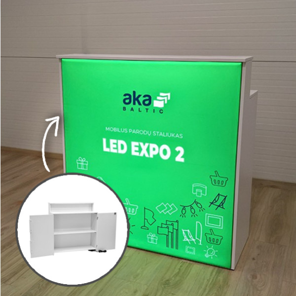 Mobilus parodų staliukas EXPO 2 LED su durelėmis